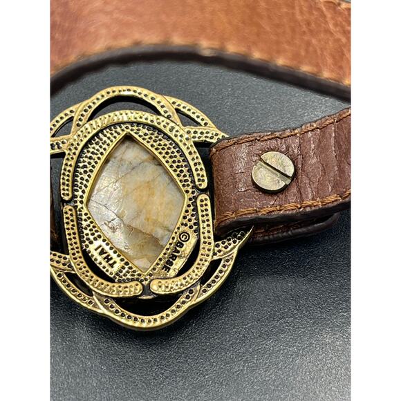 Barse Vintage African Opal Bronze Brown Tooled Genuine Leather Bracelet - Picture 10 of 11